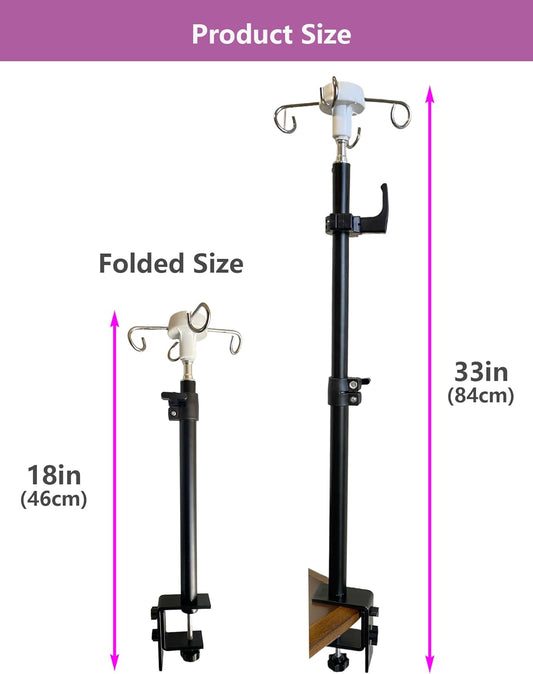 Portable IV Pole Stand, Foldable Adjustable IV Holder with 4 Hooks for Home Care