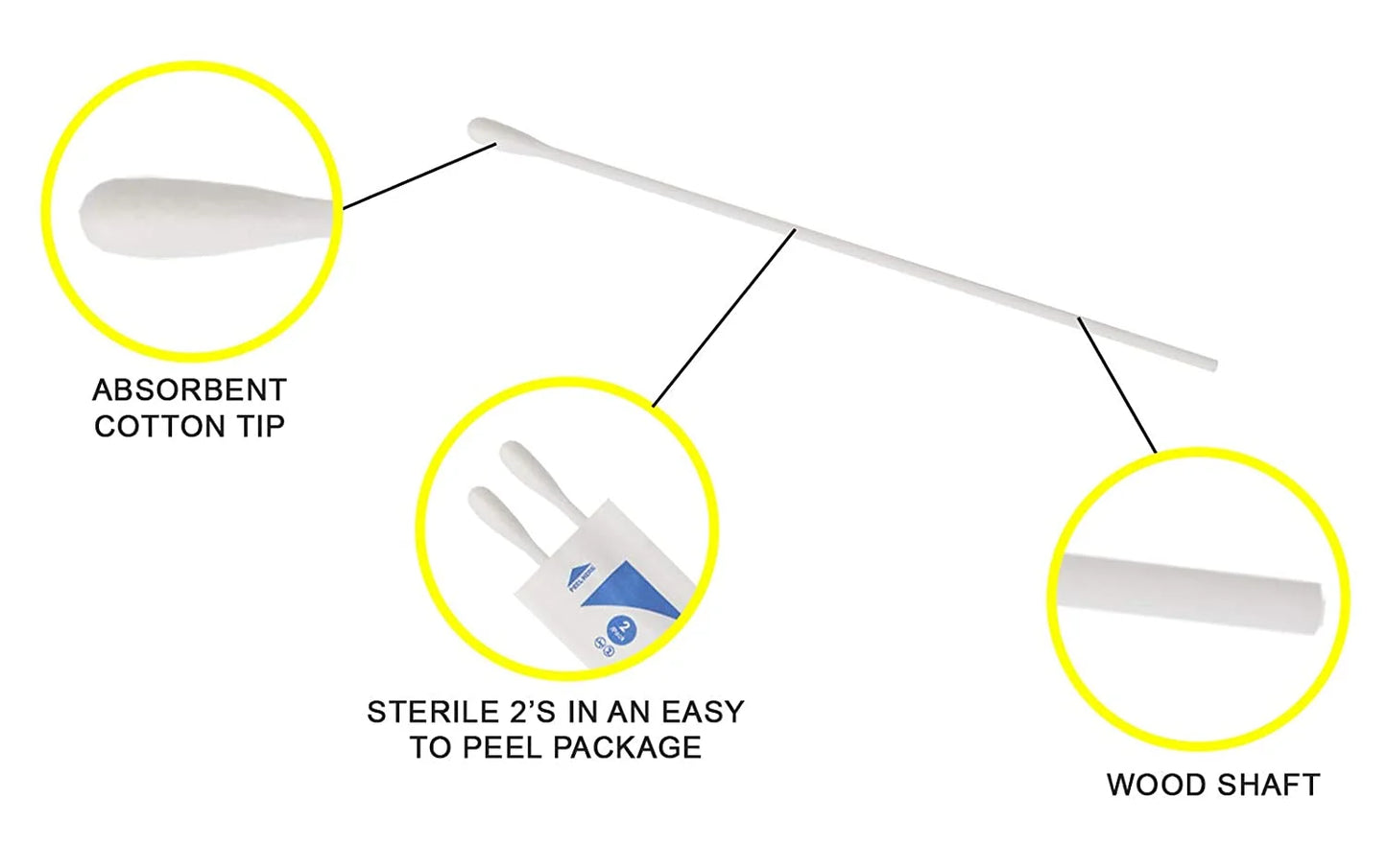 Cotton Tip Applicators, Sterile - 3", 2/Pack, 100 Packs/Box