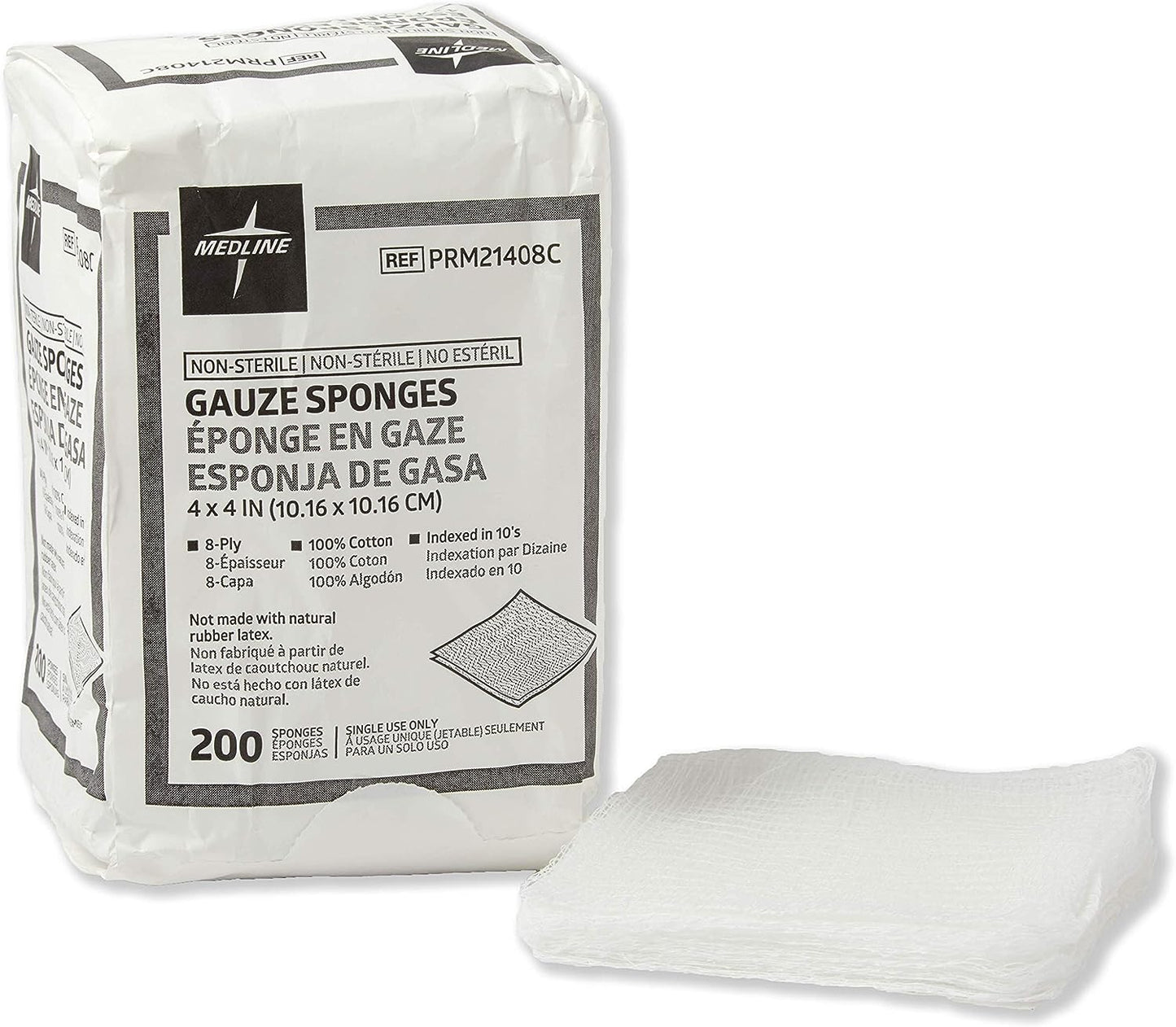 4 X 4 Inch Gauze Sponges, 100% Cotton, 8-Ply Woven Non-Sterile Gauze (Pack of 20