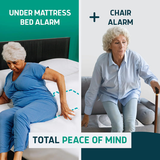 under Mattress Bed Alarm for Elderly Adults & Chair Alarm Set - Wireless Early-Alert Bed Pad, Chair Pad & Pager - Bed Alarms and Fall Prevention for Elderly and Dementia Patients