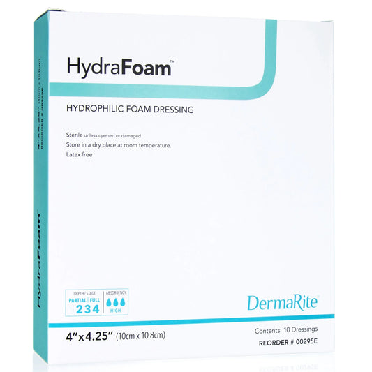 Hydrafoam Foam Dressing 4 X 4.25" Rectangle No Border Waterproof Backing 00295E 10 per Box