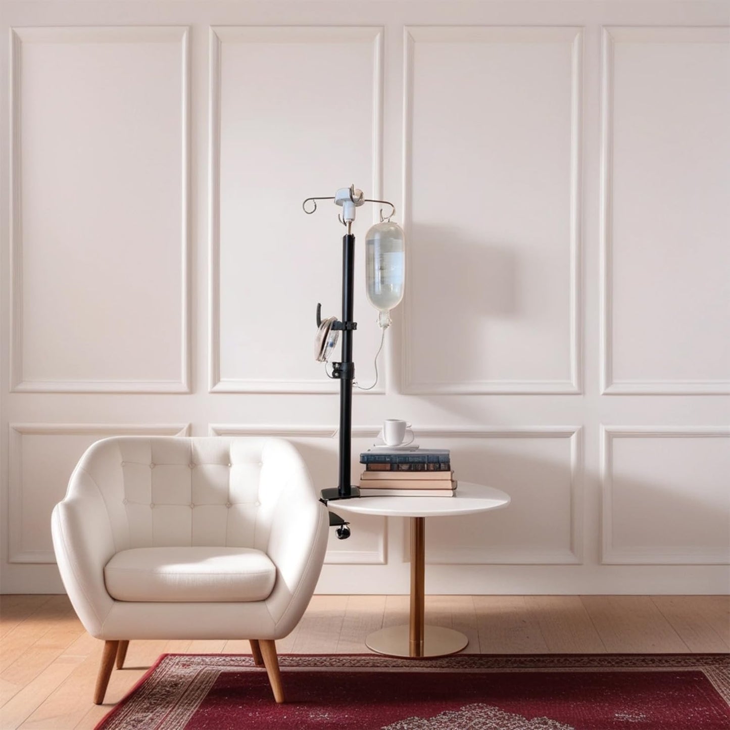 Portable IV Pole Stand, Foldable Adjustable IV Holder with 4 Hooks for Home Care