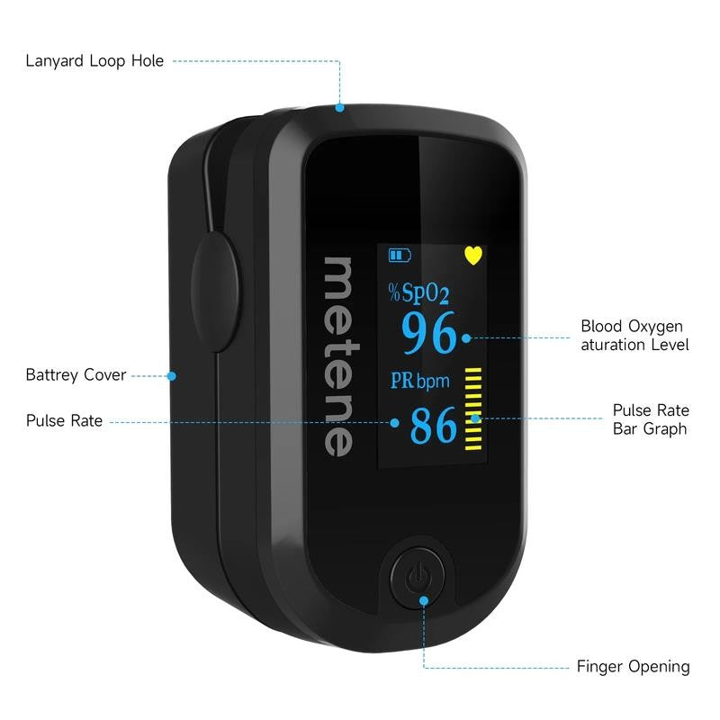 Pulse Oximeter Fingertip with Batteries & Lanyard, OLED Blood Oxygen Saturation