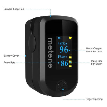 Pulse Oximeter Fingertip with Batteries & Lanyard, OLED Blood Oxygen Saturation