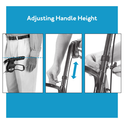 Steel Rollator Transport Walker with Padded Seat, 6" Wheels & Storage Pouch, 350 Lb Capacity