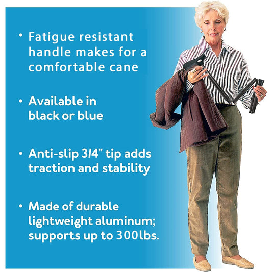 Probasics Black Folding Cane for Men and Women, Adjustable Foldable Walking Cane