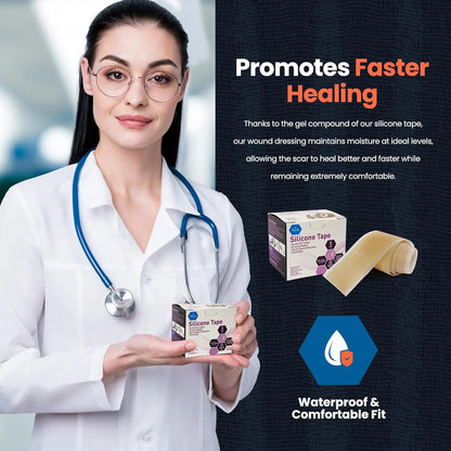 Med Pride Medical-Grade Silicone Bandages 1.5" X 1.6 Yards, Waterproof Skin Tape for Scar & Wound Care