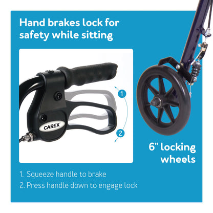 Steel Rollator Transport Walker with Padded Seat, 6" Wheels & Storage Pouch, 350 Lb Capacity