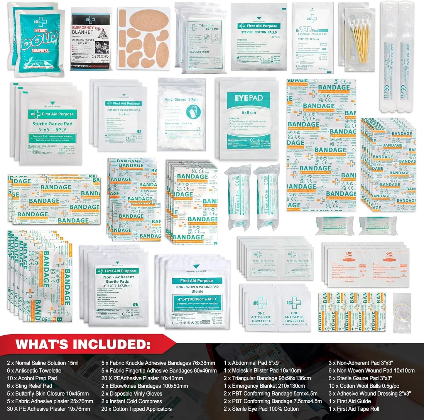 160 Piece First Aid Kit Refill - Portable Replacement Medical Supplies, Basic Outdoor Essentials Survival Kit, for Office, Business, Home or Car Boxes and Cabinets