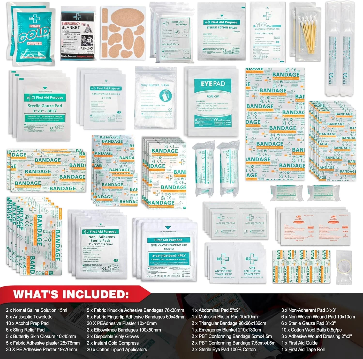 160 Piece First Aid Kit Refill - Portable Replacement Medical Supplies, Basic Outdoor Essentials Survival Kit, for Office, Business, Home or Car Boxes and Cabinets