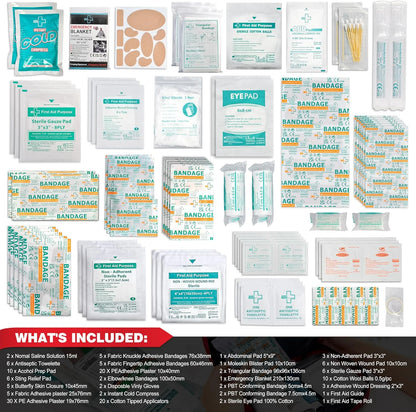 160 Piece First Aid Kit Refill - Portable Replacement Medical Supplies, Basic Outdoor Essentials Survival Kit, for Office, Business, Home or Car Boxes and Cabinets