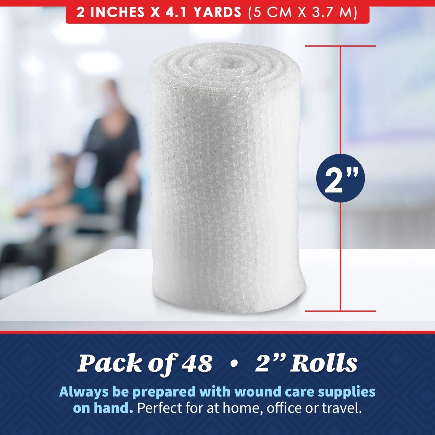 Bandage Rolls 48 Count, 2" X 4.1 Yds Medical Grade Gauze