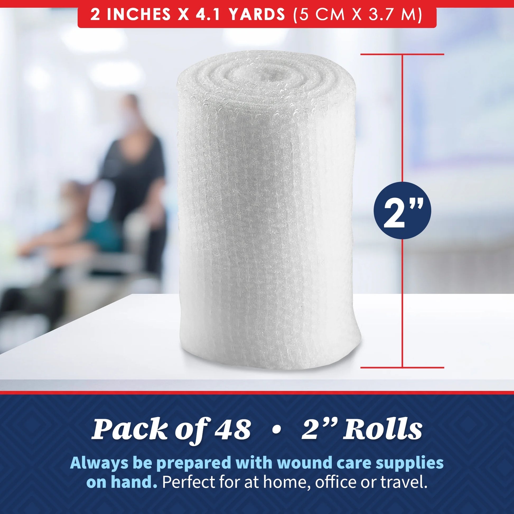 Bandage Rolls 48 Count, 2" X 4.1 Yds Medical Grade Gauze