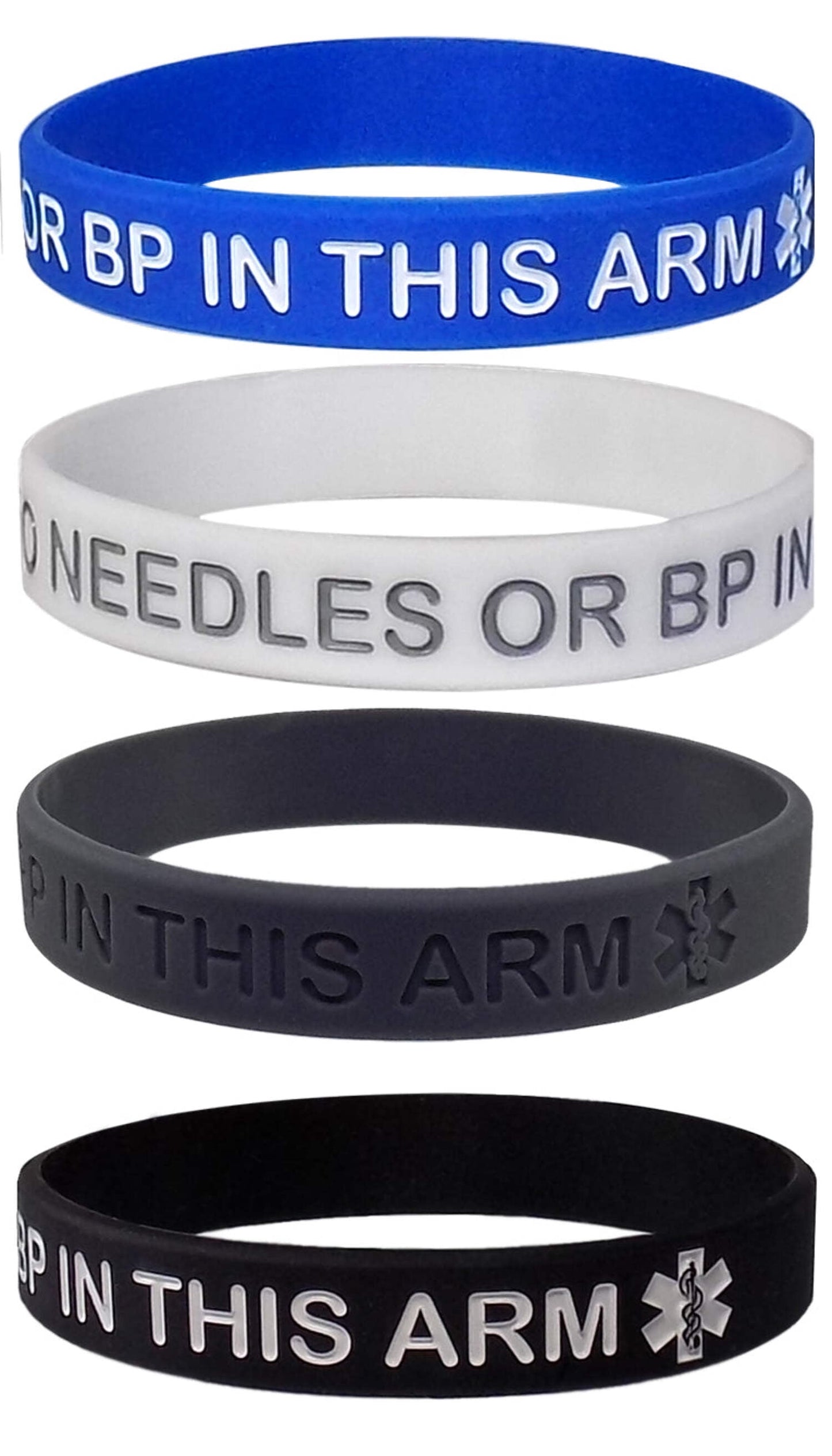 4 PACK UNISEX - Lymphedema Alert "NO NEEDLES or BP THIS ARM" Wristbands