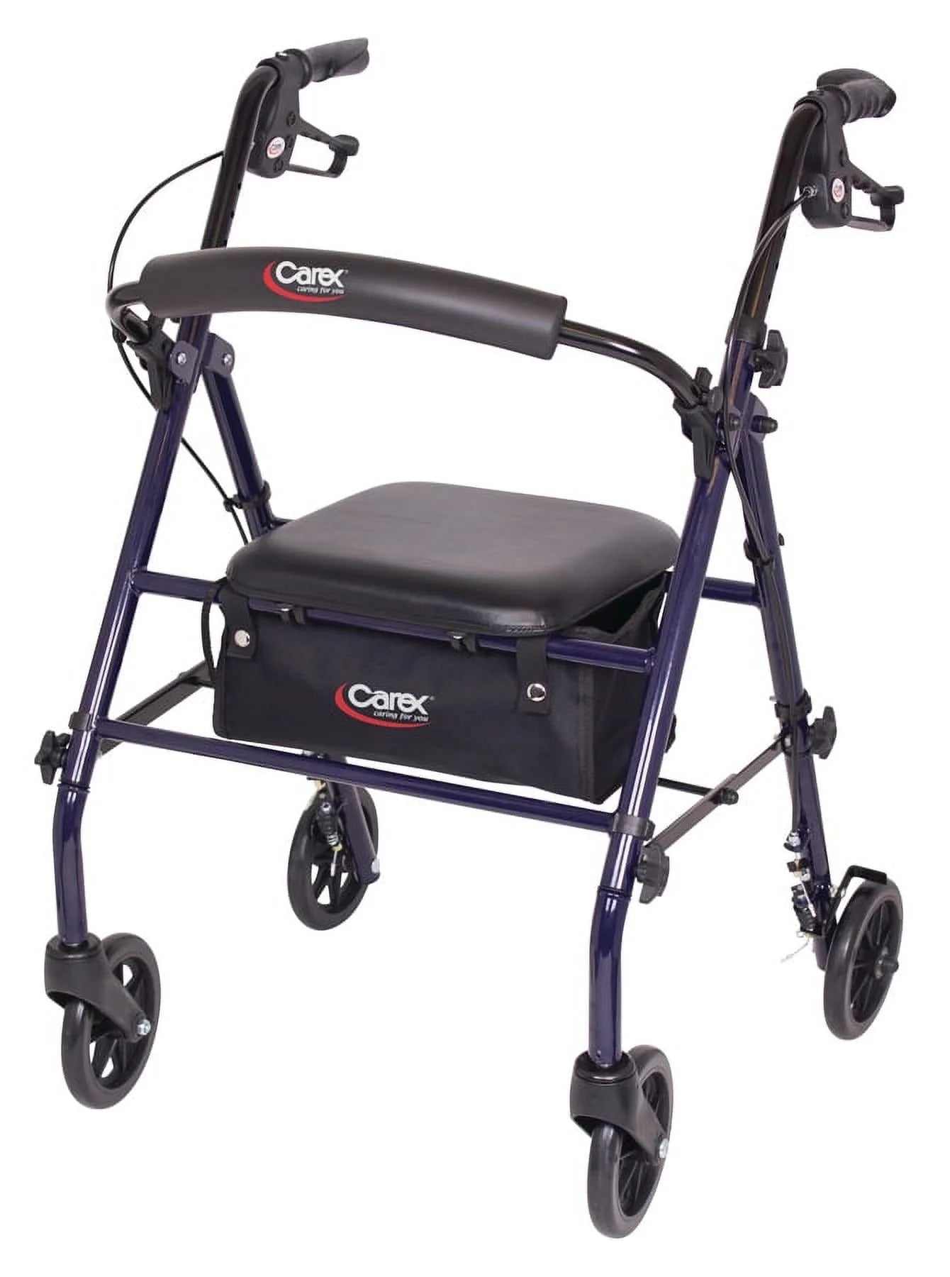 Steel Rollator Transport Walker with Padded Seat, 6" Wheels & Storage Pouch, 350 Lb Capacity