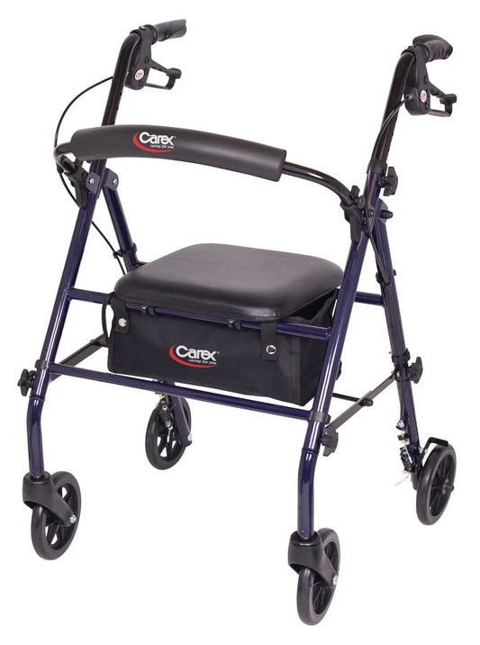 Steel Rollator Transport Walker with Padded Seat, 6" Wheels & Storage Pouch, 350 Lb Capacity