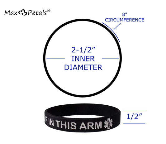 4 PACK UNISEX - Lymphedema Alert "NO NEEDLES or BP THIS ARM" Wristbands