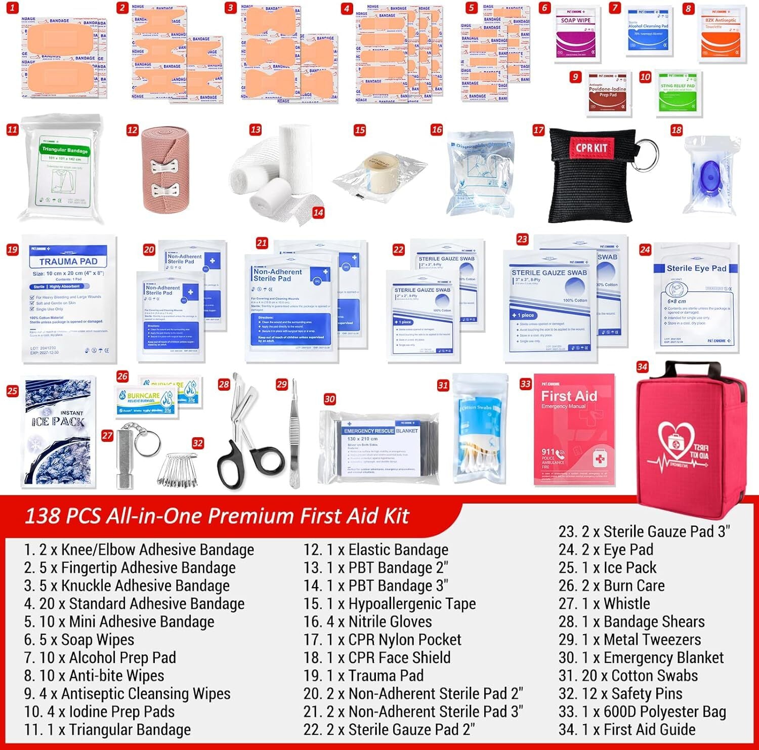 First Aid Kit, Trauma First Aid Kits with Labelled Compartments Molle System,