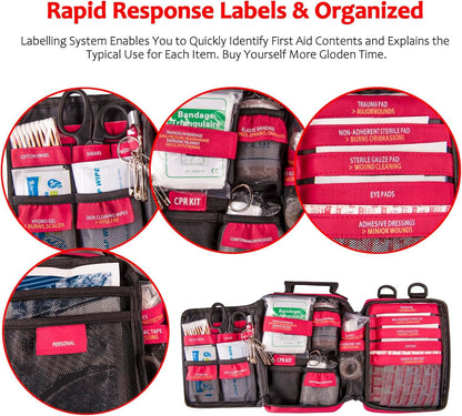 First Aid Kit, Trauma First Aid Kits with Labelled Compartments Molle System,