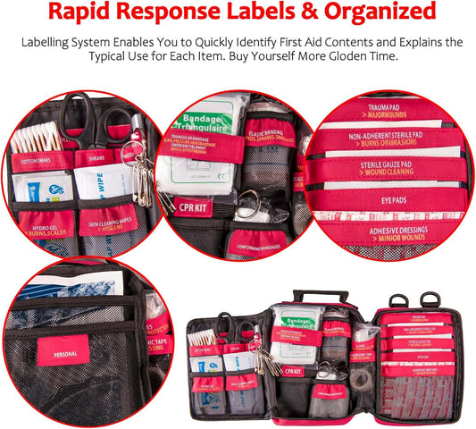 First Aid Kit, Trauma First Aid Kits with Labelled Compartments Molle System,