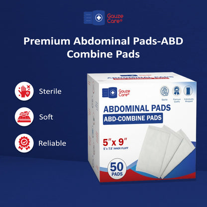 Abdominal Pads, 50 Count, 5"X9" Sterile, Extra Absorbent, Non-Stick, for Heavy Wounds and First Aid Kits