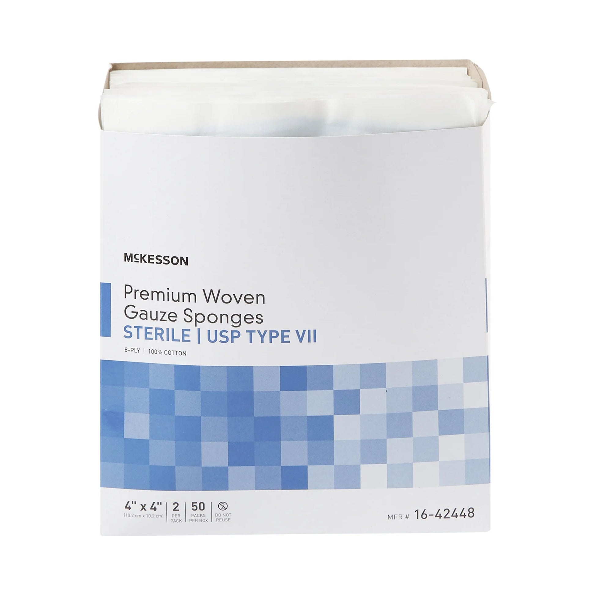 Woven Gauze Sponges, Sterile Cotton Wound Pads, 4 in X 4 In, 2 per Pack, 50 Packs, 100 Total