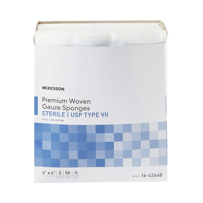 Woven Gauze Sponges, Sterile Cotton Wound Pads, 4 in X 4 In, 2 per Pack, 50 Packs, 100 Total