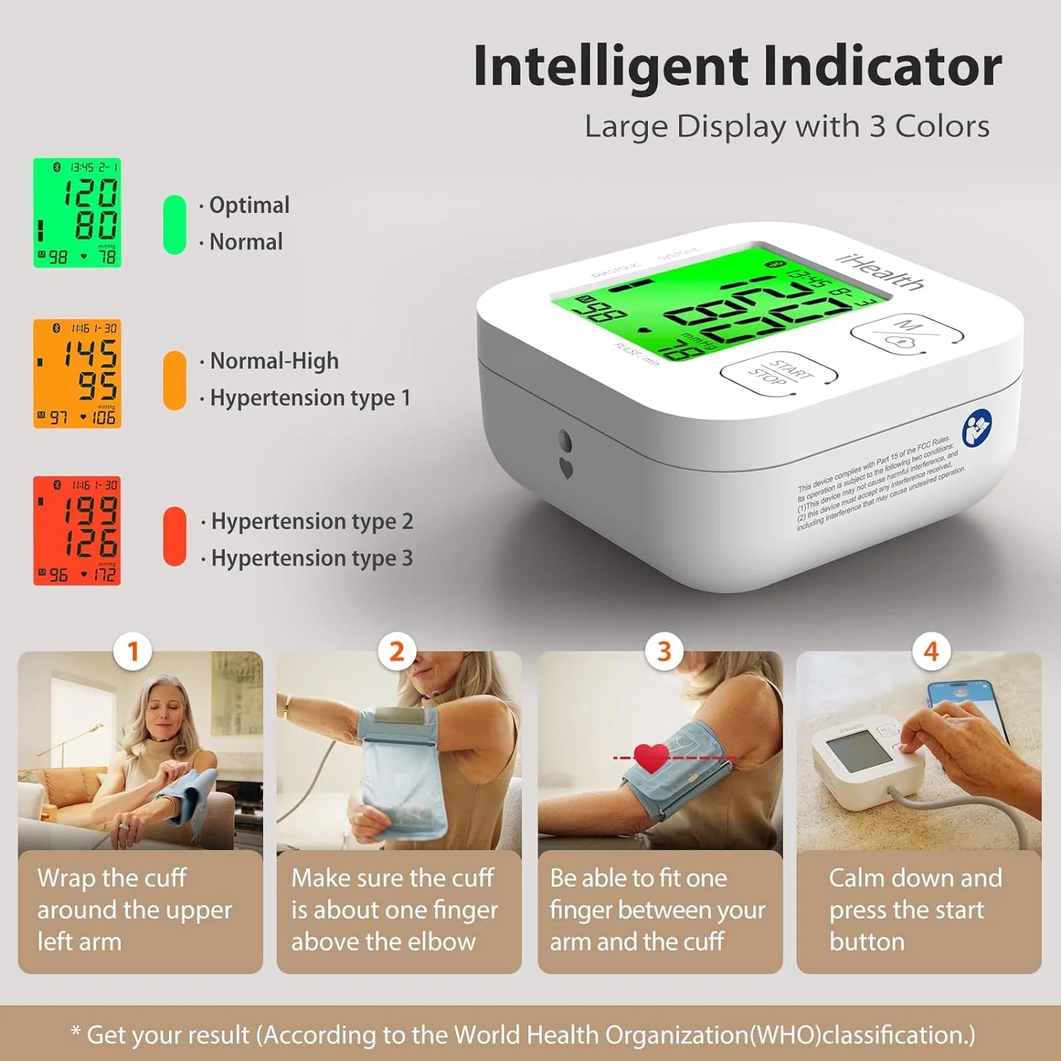 Track Wireless Upper Arm Blood Pressure Monitor with Wide Range Cuff, Bluetooth Compatible for Apple & Android Devices