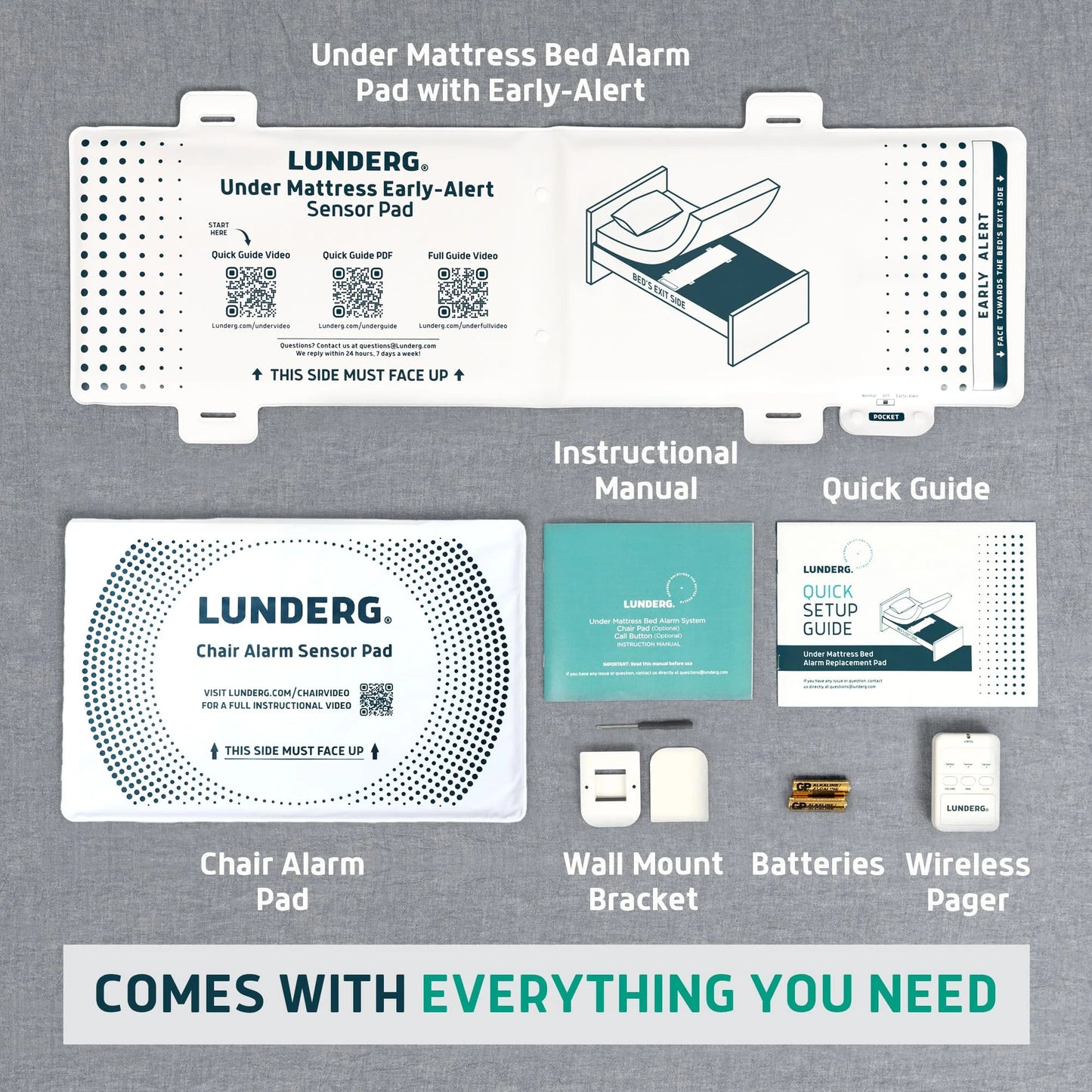 under Mattress Bed Alarm for Elderly Adults & Chair Alarm Set - Wireless Early-Alert Bed Pad, Chair Pad & Pager - Bed Alarms and Fall Prevention for Elderly and Dementia Patients