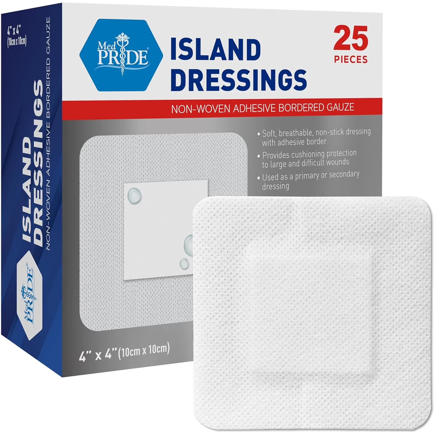 Bordered Gauze Island Dressing for Wounds First Aid Kit Supplies, 25-Pack
