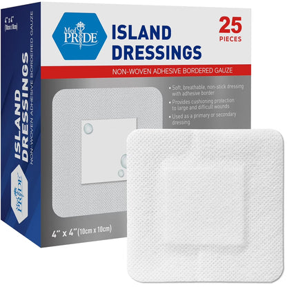 Bordered Gauze Island Dressing for Wounds First Aid Kit Supplies, 25-Pack