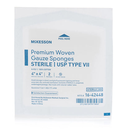 Woven Gauze Sponges, Sterile Cotton Wound Pads, 4 in X 4 In, 2 per Pack, 50 Packs, 100 Total