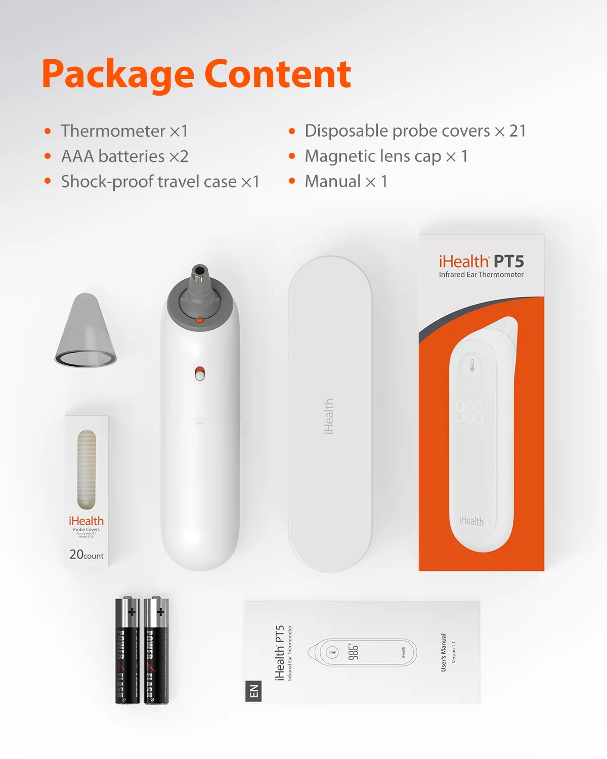 PT5 Digital Ear Thermometer for Babies, Toddlers, Kids, Adults. Baby Thermometer. Hyper Accuracy Infrared Sensor, Pre-Warmed Tip, Large Digits, Sturdy, All-In-One Kit for Home Travel