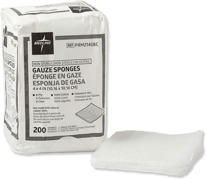 4 X 4 Inch Gauze Sponges, 100% Cotton, 8-Ply Woven Non-Sterile Gauze (Pack of 20