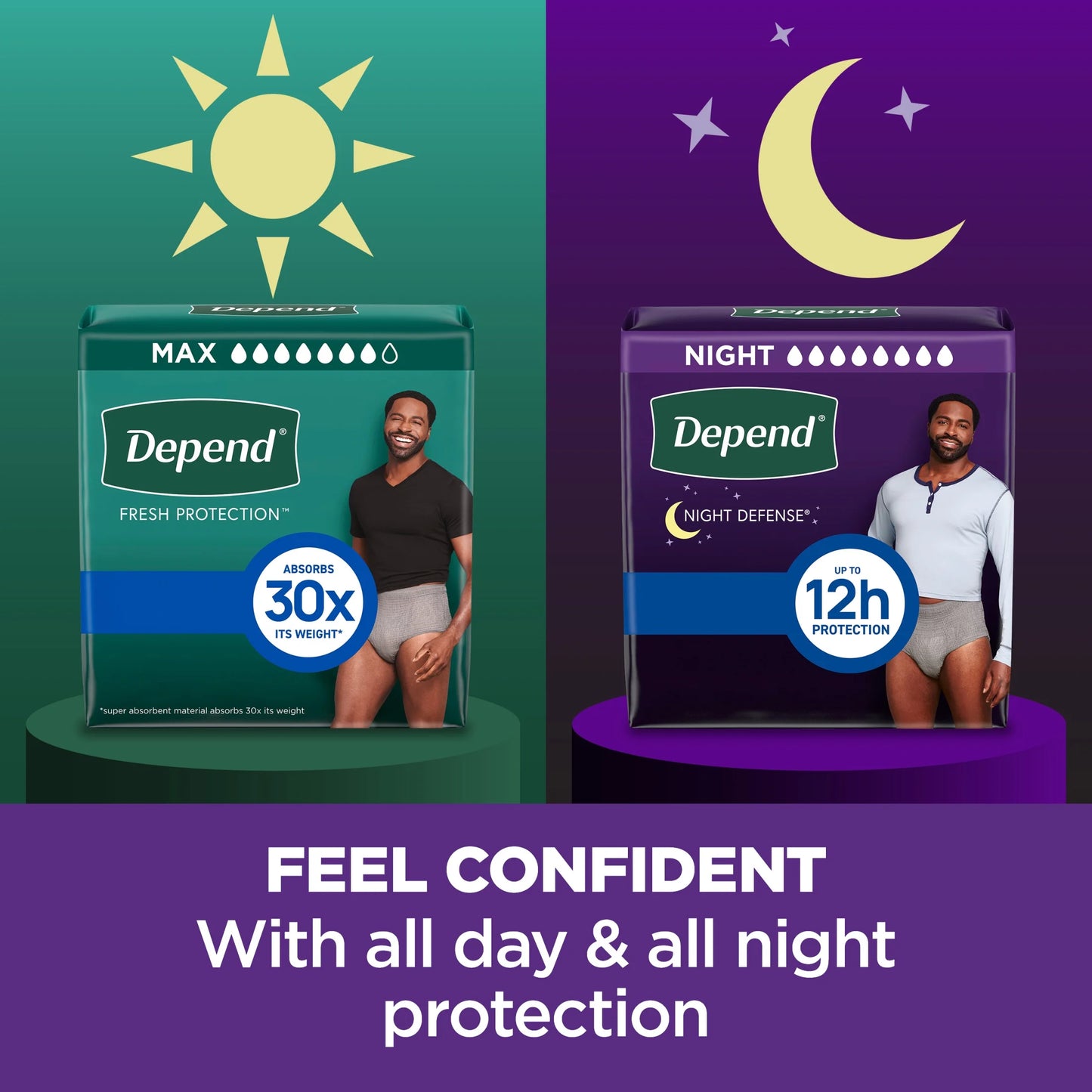 Night Defense Incontinence Underwear for Men, Adult Diapers, L, 22 Count