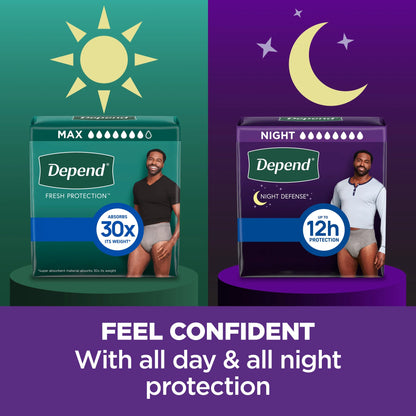 Night Defense Incontinence Underwear for Men, Adult Diapers, L, 22 Count