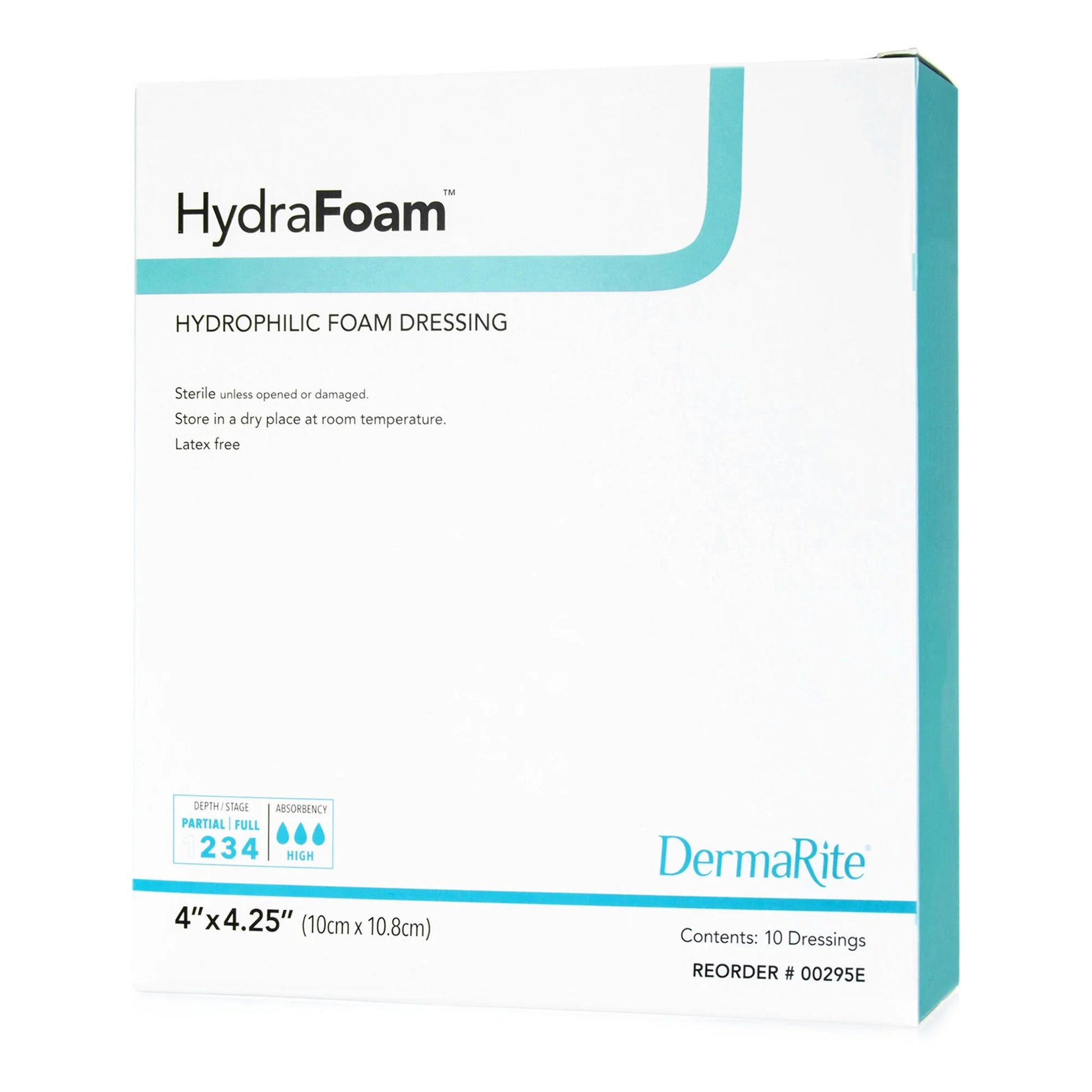 Hydrafoam Foam Dressing 4 X 4.25" Rectangle No Border Waterproof Backing 00295E 10 per Box