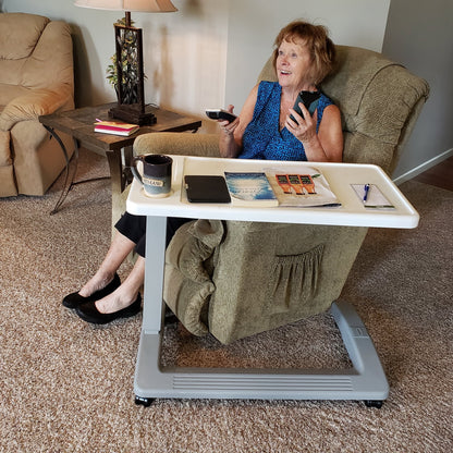 Adjustable Overbed Table with Wheels for Hospital and Home Use, Adjustable and Portable