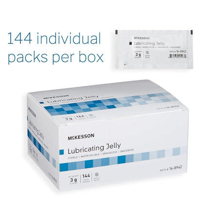 Lubricating Jelly, 3 G [144 Count] Water Based Non-Sticky Lube, Water Soluble Lubricant Gel - for Surgical, Medical, Personal – Sterile Individual Packets