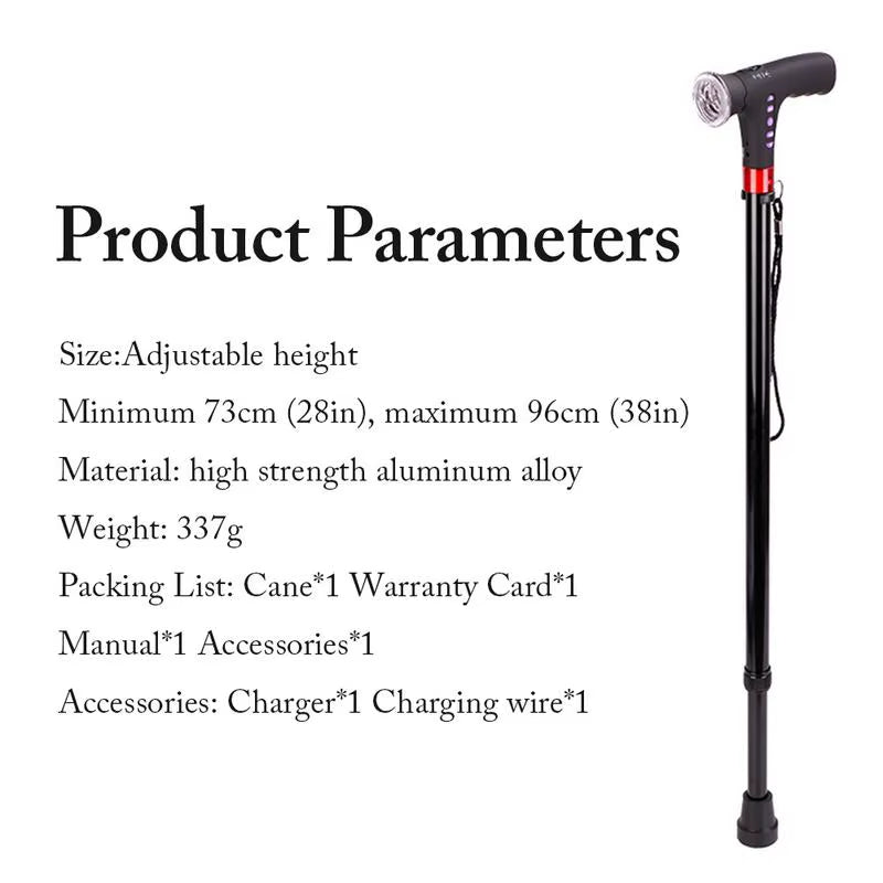 1Pcs Telescopic Folding Cane with Alarm LED Walking Trusty Sticks Cushionable Elder Crutches Elder Cane for Outdoor Travel