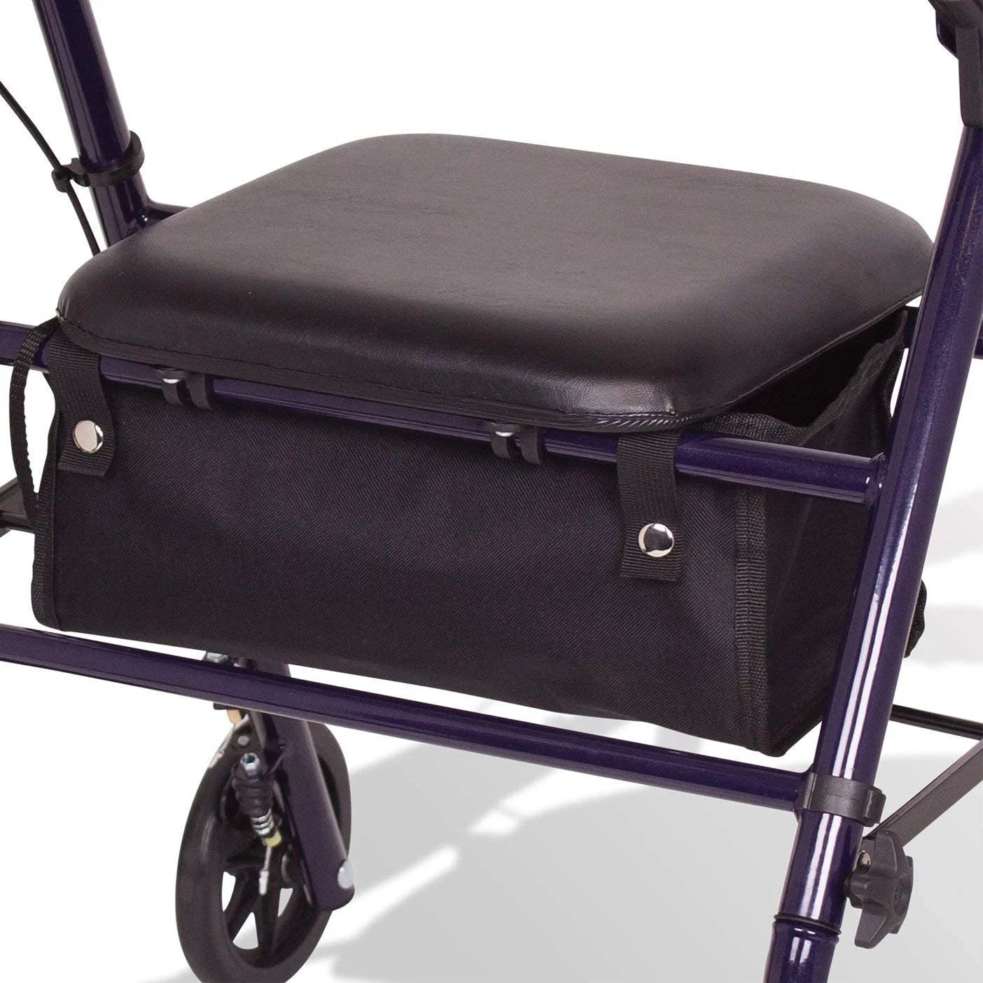 Steel Rollator Transport Walker with Padded Seat, 6" Wheels & Storage Pouch, 350 Lb Capacity