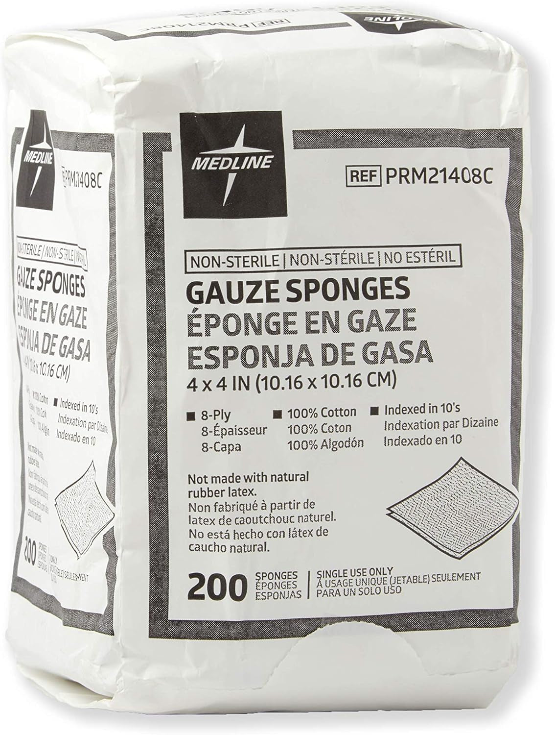 4 X 4 Inch Gauze Sponges, 100% Cotton, 8-Ply Woven Non-Sterile Gauze (Pack of 20