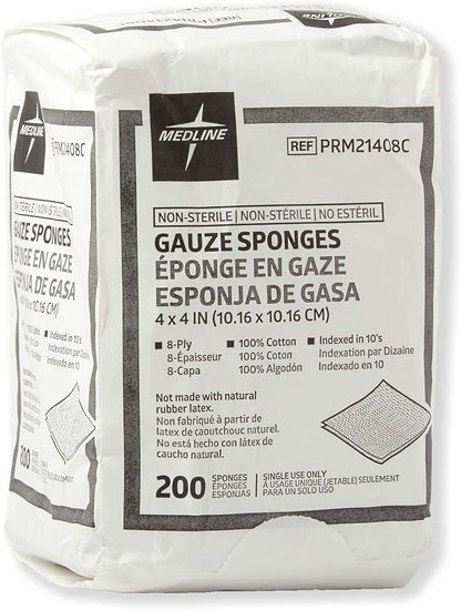 4 X 4 Inch Gauze Sponges, 100% Cotton, 8-Ply Woven Non-Sterile Gauze (Pack of 20