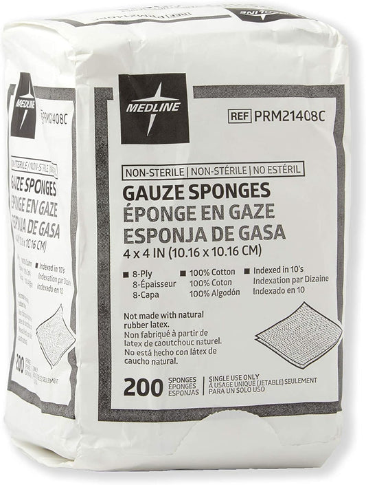 4 X 4 Inch Gauze Sponges, 100% Cotton, 8-Ply Woven Non-Sterile Gauze (Pack of 20