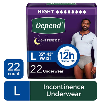 Night Defense Incontinence Underwear for Men, Adult Diapers, L, 22 Count