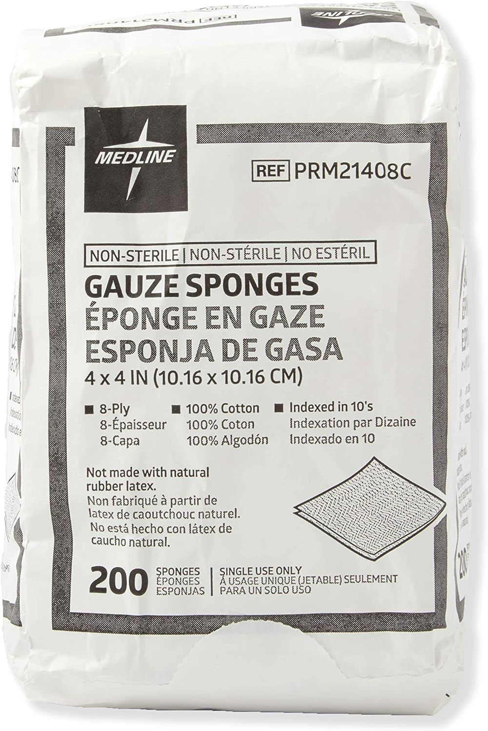 4 X 4 Inch Gauze Sponges, 100% Cotton, 8-Ply Woven Non-Sterile Gauze (Pack of 20