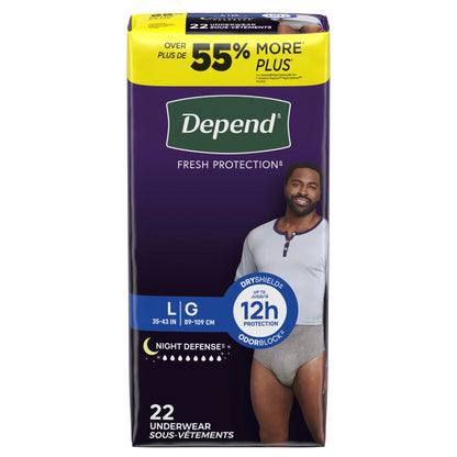 Night Defense Incontinence Underwear for Men, Adult Diapers, L, 22 Count
