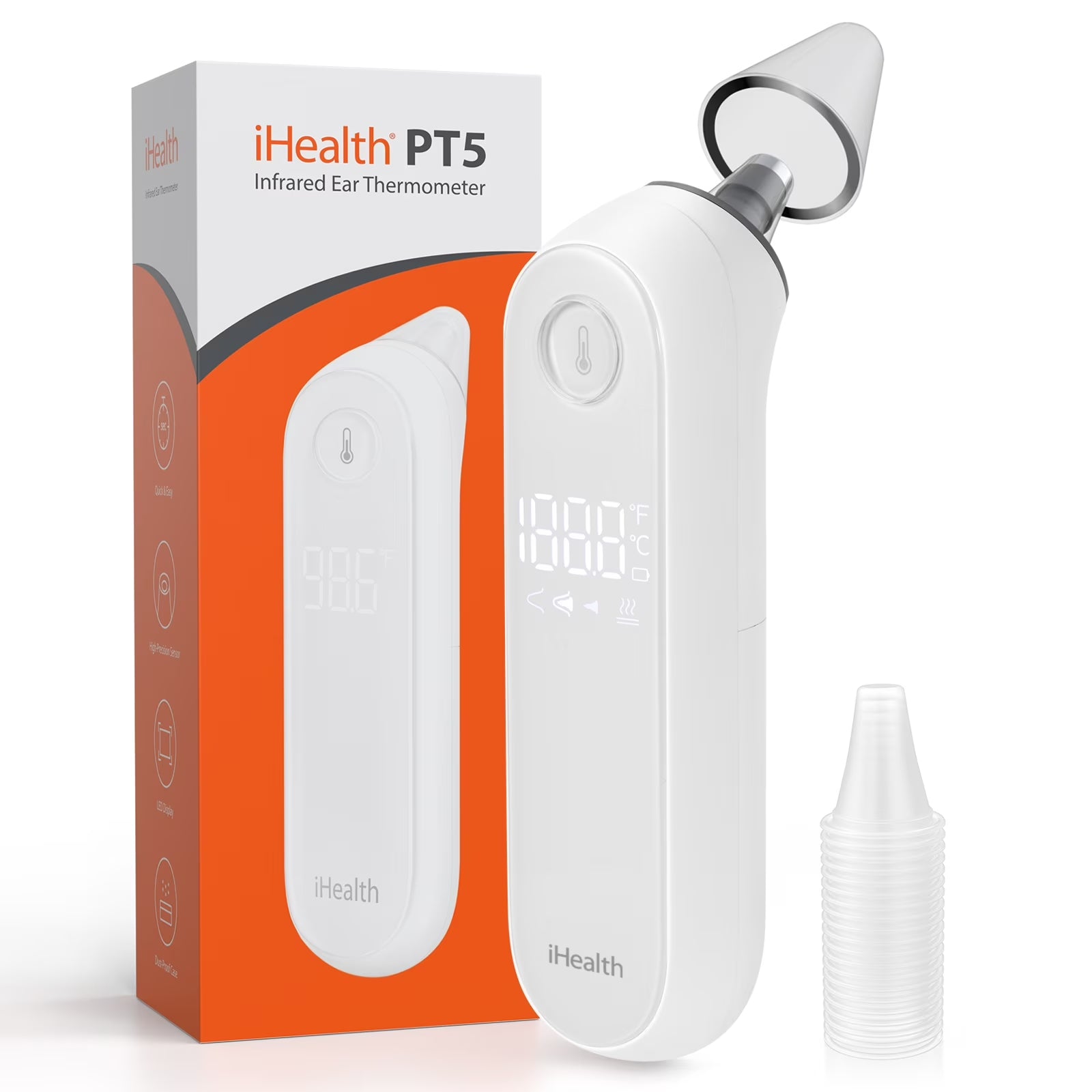 PT5 Digital Ear Thermometer for Babies, Toddlers, Kids, Adults. Baby Thermometer. Hyper Accuracy Infrared Sensor, Pre-Warmed Tip, Large Digits, Sturdy, All-In-One Kit for Home Travel