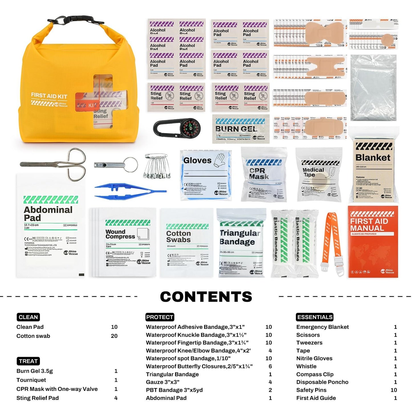 RHINO RESCUE Waterproof First Aid Kit, Lightweight Boat Dry Bag, Emergency Su...