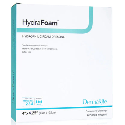 Hydrafoam Foam Dressing 4 X 4.25" Rectangle No Border Waterproof Backing 00295E 10 per Box